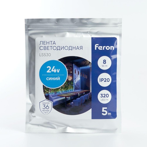 Светодиодная лента Feron 8W/m 320LED/m 2110SMD синий 5M LS530 48267 Алматы