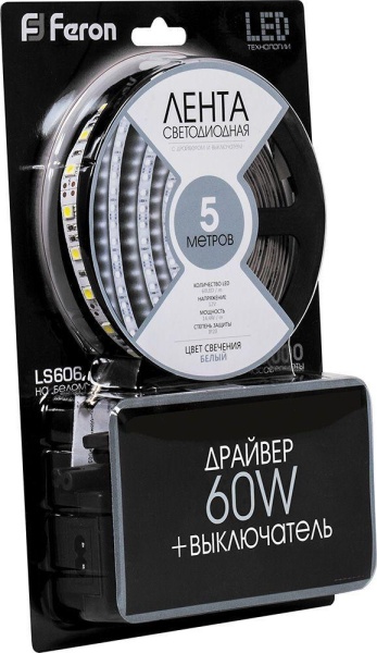 Светодиодная лента Feron 14,4W/m 60LED/m 5050SMD 6500K 3M LS606 27720 Алматы