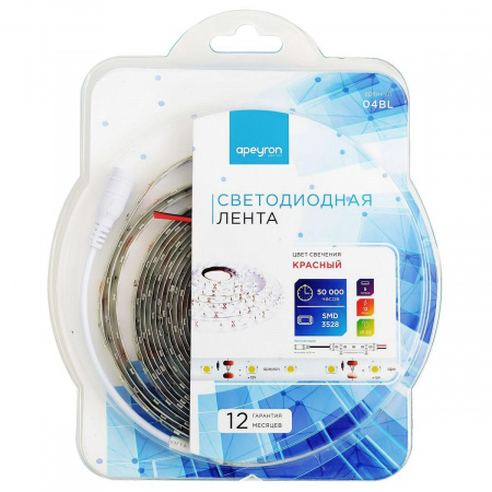 Светодиодная влагозащищенная лента Apeyron 4,8W/m 60LED/m 3528SMD красный 5M 04BL Алматы