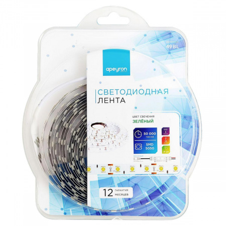 Светодиодная лента Apeyron 14,4W/m 60LED/m 5050SMD зеленый 5M 49BL Алматы