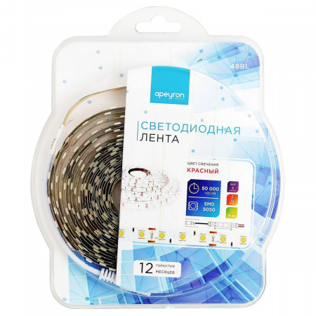 Светодиодная лента Apeyron 14,4W/m 60LED/m 5050SMD красный 5M 48BL Алматы