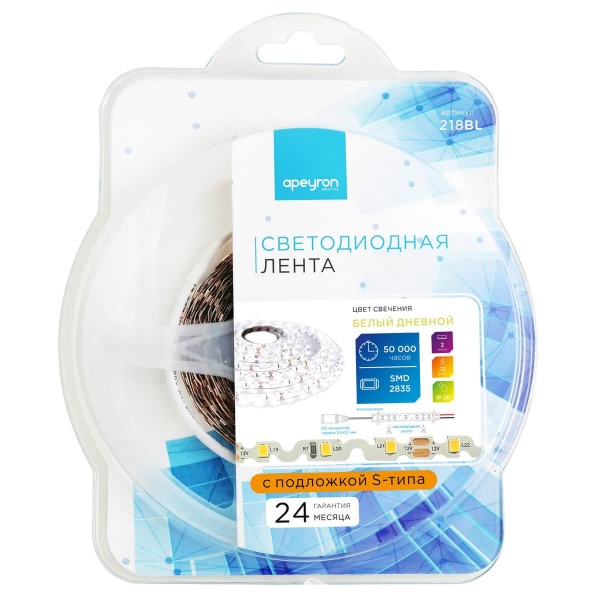 Светодиодная лента Apeyron 4,8W/m 60Led/m 2835SMD дневной белый 2M 218BL Алматы