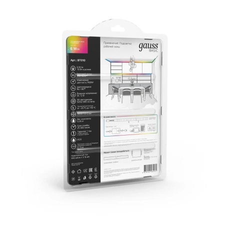 Светодиодная лента Gauss 6W/m 30LED/m 5050SMD разноцветный 3M BT010 Алматы