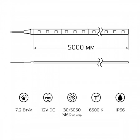 Светодиодная влагозащищенная лента Gauss 7,2W/m 30LED/m 5050SMD холодный белый 5M 311000307 Алматы