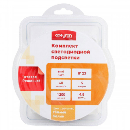 Светодиодная лента Apeyron 4,8W/m 60LED/m 5050SMD теплый белый 5M 10-11 Алматы