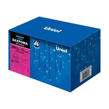 Уличная светодиодная гирлянда Uniel бахрома 220V синий ULD-B3010-200/TBK Blue IP67 UL-00003932
