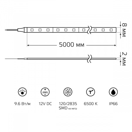 Светодиодная влагозащищенная лента Gauss 9,6W/m 120LED/m 2835SMD холодный белый 5M 311000310 Алматы