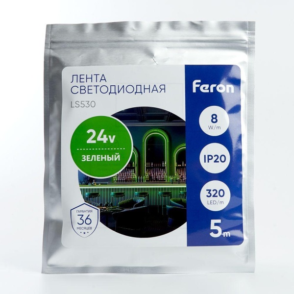 Светодиодная лента Feron 8W/m 320LED/m 2110SMD зеленый 5M LS530 48268 Алматы