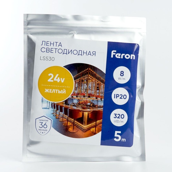 Светодиодная лента Feron 8W/m 320LED/m 2110SMD желтый 5M LS530 48269 Алматы