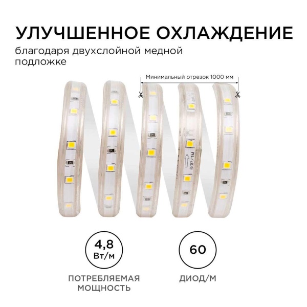 Светодиодная влагозащищенная лента Apeyron 4,8W/m 60LED/m 5050SMD теплый белый 5M 10-05 Алматы