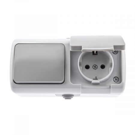 Блок розетка-выключатель ЭРА Intro Atlantic IP54 16/10A 250V с крышкой 5-701-03 Б0050947