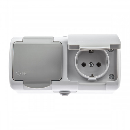 Розетка двойная ЭРА Intro Atlantic Schuko 2x2P+E 16A 250V с крышкой 5-203-03 Б0051060