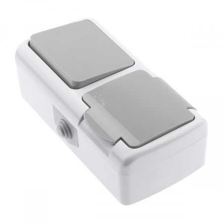 Блок розетка-выключатель ЭРА Intro Atlantic IP54 16/10A 250V с крышкой 5-701-03 Б0050947