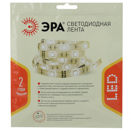 Светодиодная лента ЭРА 4,8W/m 60LED/m 2835SMD белый 5M LS2835-4,8-60-24-33-4000К-5m Б0043108 Алматы