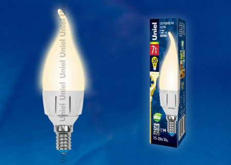 Лампа светодиодная Uniel E14 7W 3000K матовая LED-CW37 7W/WW/E14/FR PLP01WH UL-00002416