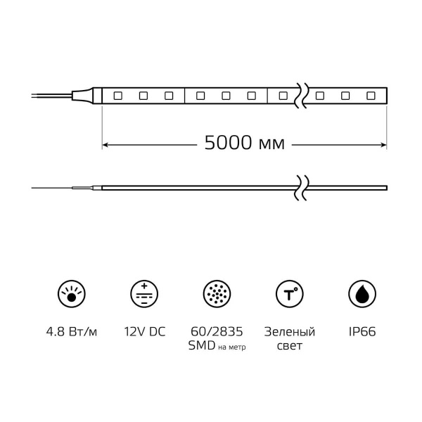 Светодиодная влагозащищенная лента Gauss 4,8W/m 60LED/m 2835SMD зеленый 5M 311000605 Алматы